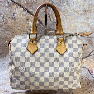 Authentic Louis Vuitton Damier Azur Speedy 25 Satchel w/Padlock & Keys